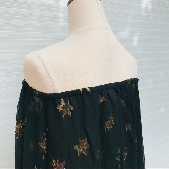 BEC & BRIDGE Black Sheer Cold Shoulder Top Silk Gold Stars Casual Dressy Size 8 - Picture 6 of 8